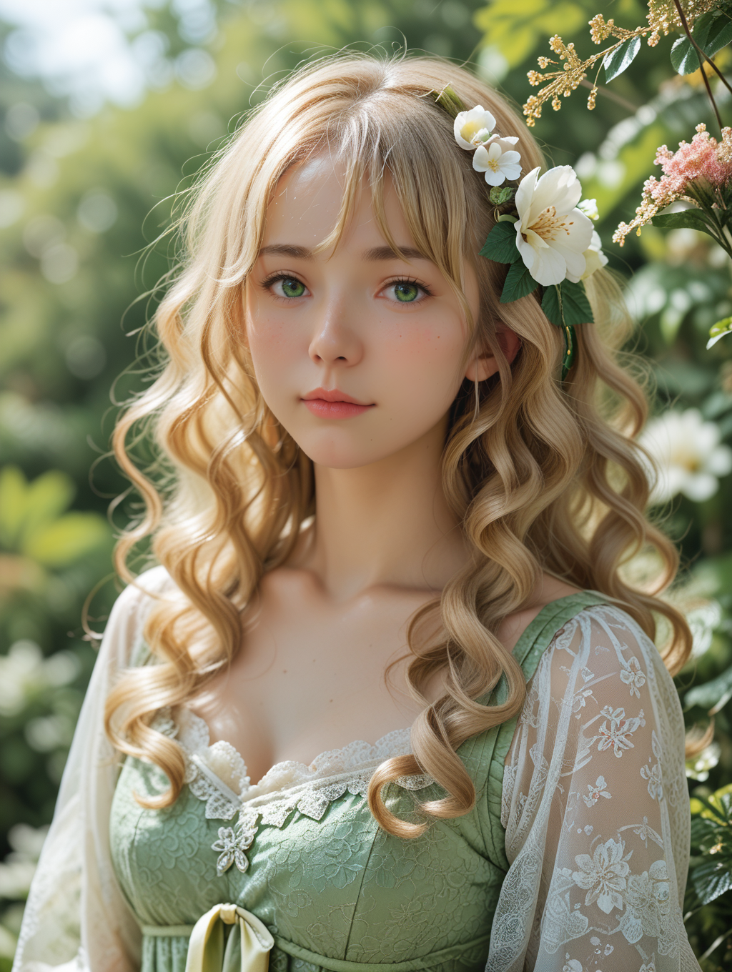 03682-2737192542-score_9, score_8_up, score_7_up,source_real,real skin,_BREAK_ 1girl, portrait, blonde hair, green green hign neck dress, floral.png